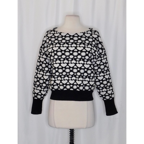 Anthropologie MAEVE Boat Bateau Neck Heart Print Sweater Pullover Knitwear Small - Picture 3 of 16